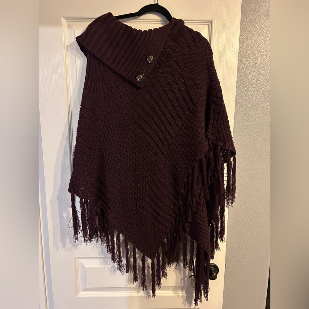 Elegant Burgundy Knit Poncho Sweater